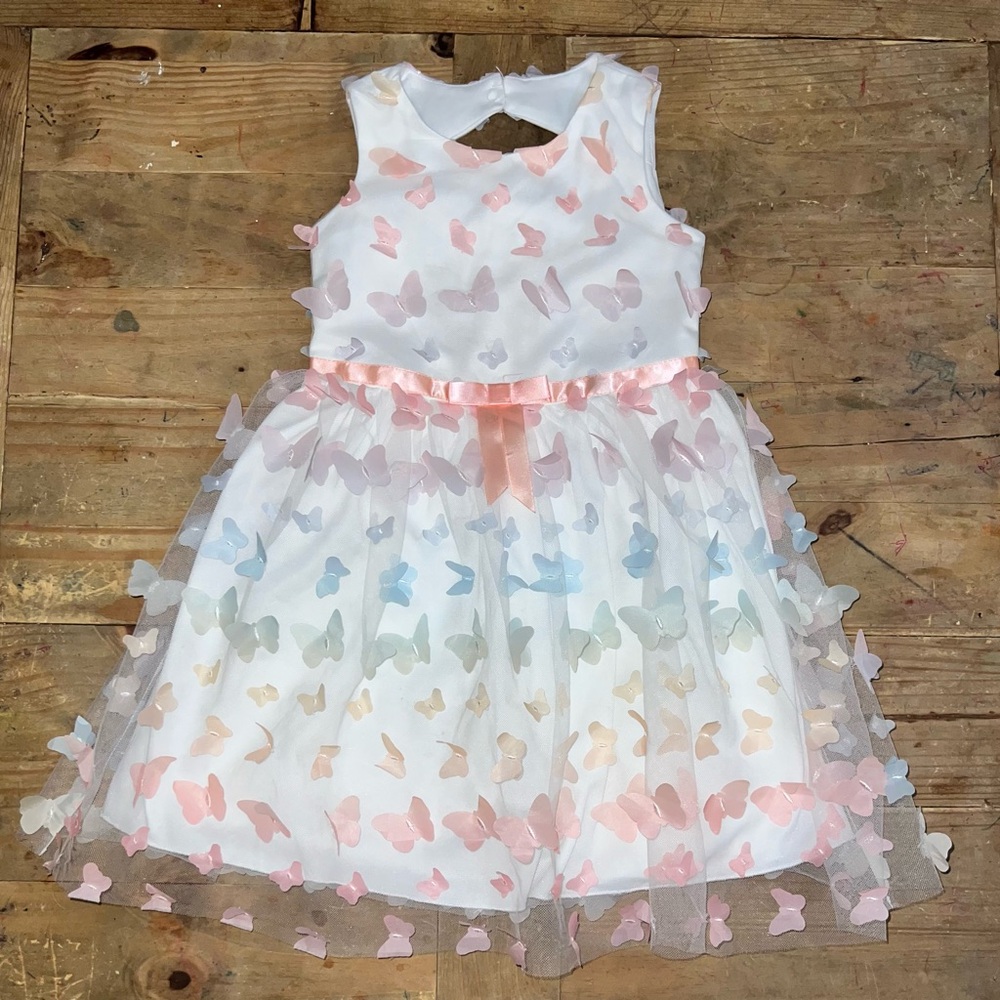 Girls Butterfly Tulle Dress with Pastel Accents